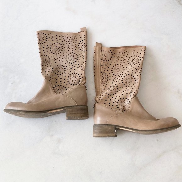 Rud by Rudsak tall / mid calf western leather boots, star cut outs, tan / taupe - Picture 6 of 14